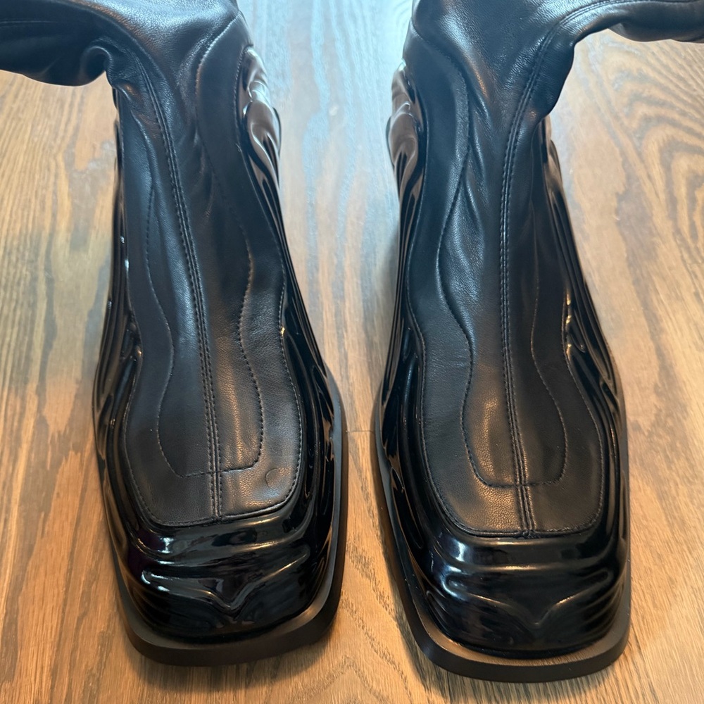 Versace Black Patent & Leather Sculpted Solare Boots - Picture 6 of 9